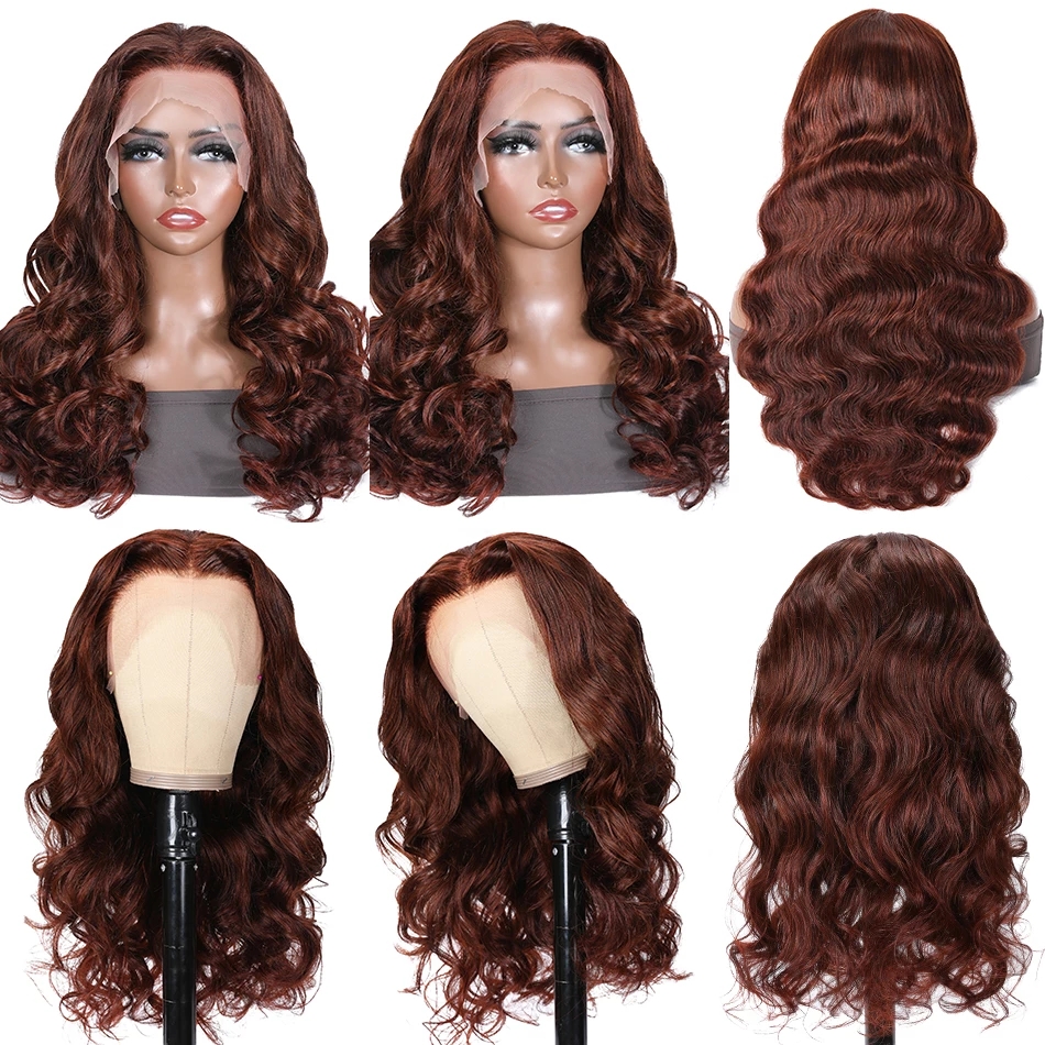 Reddish Brown transparent hd Lace Front Wig body wave 13x4 Copper Red Brazilian swiss Frontal Human Hair Wigs Spring Color for youg girl Diva1