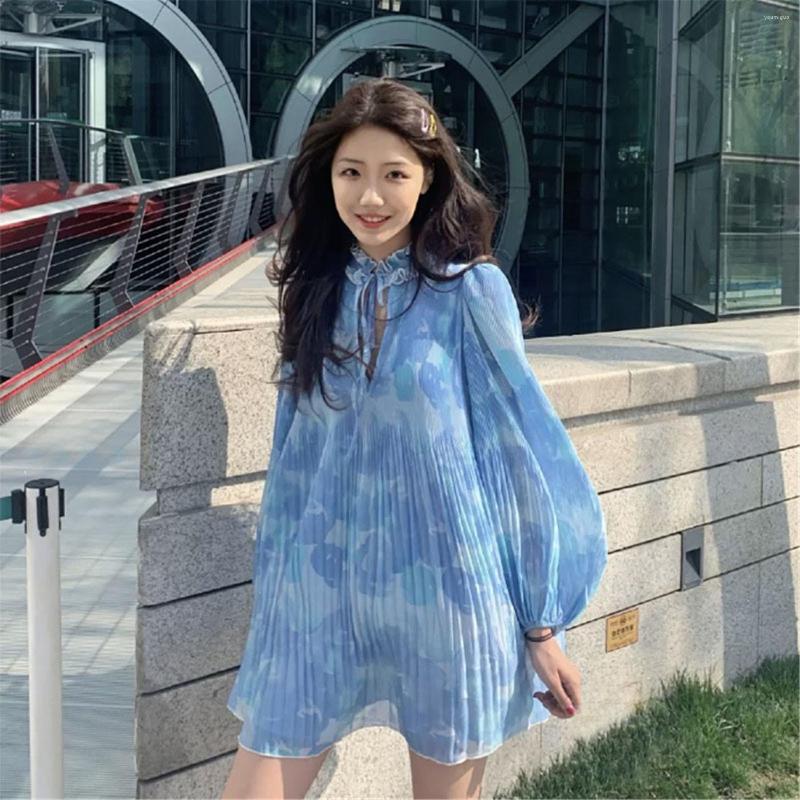 Casual Dresses Women Blue Dress Summer Long-Sleeve Floral Pleated Chiffon Women' Autumn Vestido De Mujer Femme Robe
Casual Dresses Women Blue Dress Summer Long-Sleeve Floral Pleated Chiffon Women' Autumn Vestido De Mujer Femme Robe