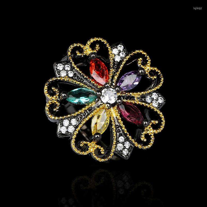 Cluster Rings CIZEVA 2022 Vintage Wedding Ring For Women Hollow Flower Shape Zircon Crystal Elegant Black Gold Color Italian Jewelry
Cluster Rings CIZEVA 2022 Vintage Wedding Ring For Women Hollow Flower Shape Zircon Crystal Elegant Black Gold Color Italian Jewelry