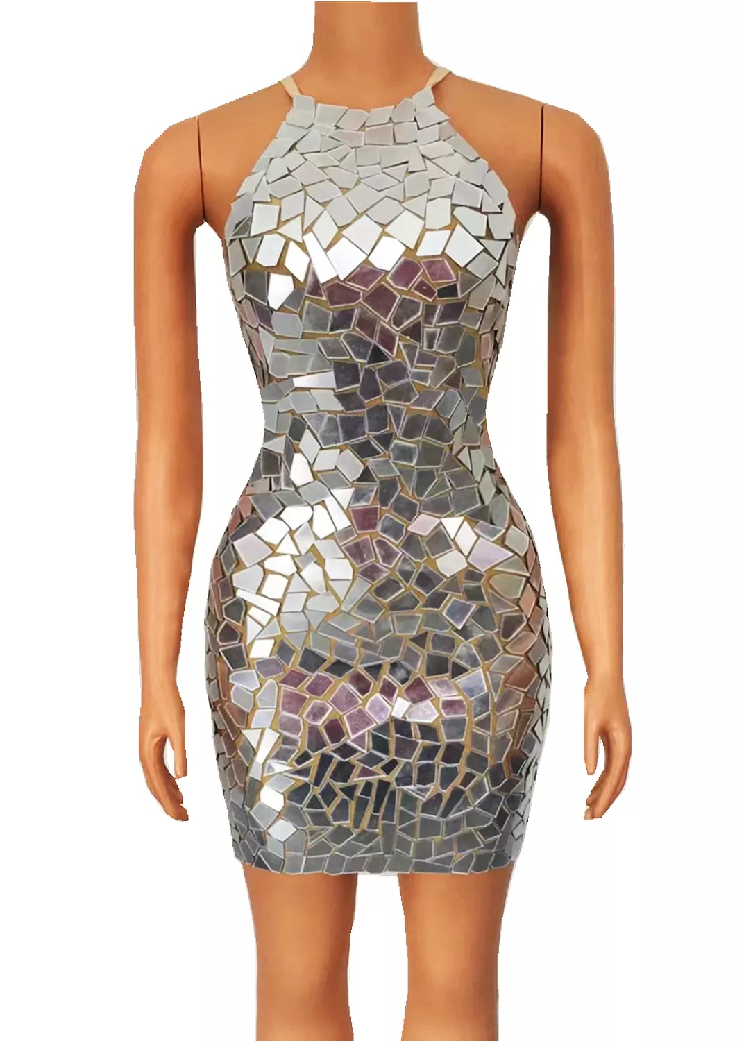 Mirrors crystal Evening Birthday Celebrate dress Outfit Party Sexy Costume Dancer Performance short prom cocktail gown