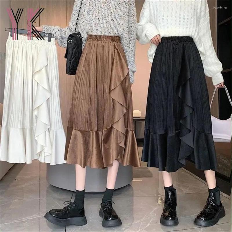 Skirts Velvet Irregular Ruffle Stitching Asymmetric Loose Pleated Midi Vintage Autumn Winter Women Long High Waist Saia, Khaki
Skirts Velvet Irregular Ruffle Stitching Asymmetric Loose Pleated Midi Vintage Autumn Winter Women Long High Waist Saia, Khaki