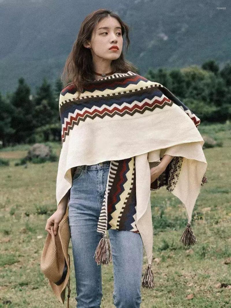 Berets Bohemian Scarf Women Winter Fashion Multifunction Knitted Striped Cardigans Cape Shawl Tassels Poncho Coat Cloak
Berets Bohemian Scarf Women Winter Fashion Multifunction Knitted Striped Cardigans Cape Shawl Tassels Poncho Coat Cloak