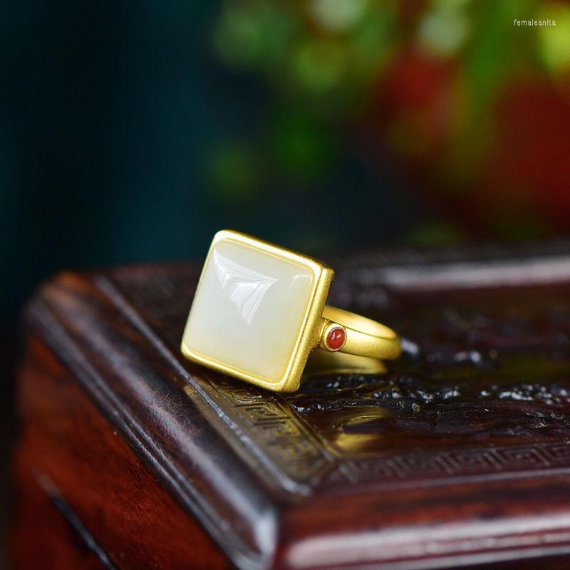 Cluster Rings Silver Inlaid Natural Hetian Jade Square Ring Niche Design Process Neutral Men And Women Opening Adjustable Brand Jewelry
Cluster Rings Silver Inlaid Natural Hetian Jade Square Ring Niche Design Process Neutral Men And Women Opening Adjustable Brand Jewelry