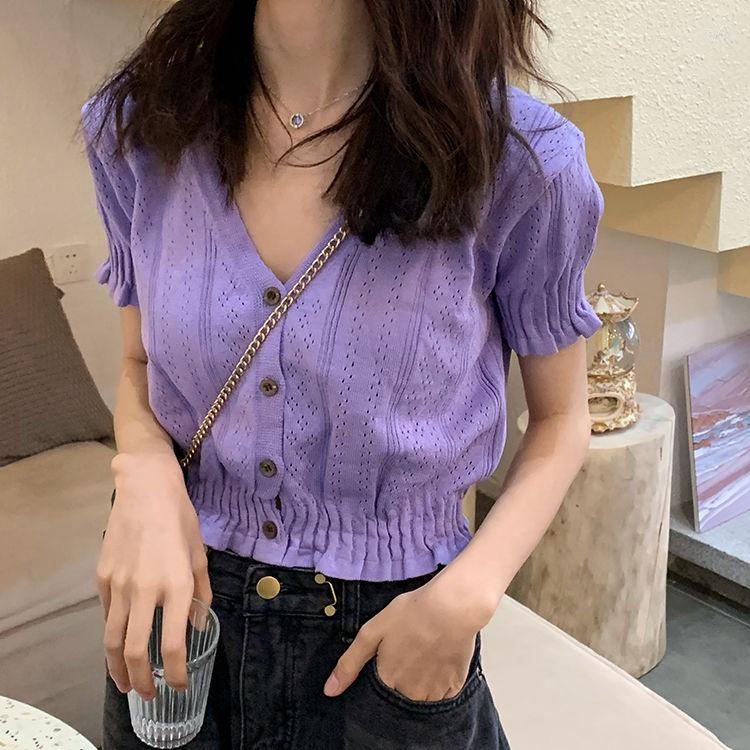 Women's T Shirts Woman TShirts Summer Purple Porous V-neck Short-Sleeved Sweater For Women Cardigan Top Crop Mujer Camisetas, 3779 white
Women's T Shirts Woman TShirts Summer Purple Porous V-neck Short-Sleeved Sweater For Women Cardigan Top Crop Mujer Camisetas, 3779 white