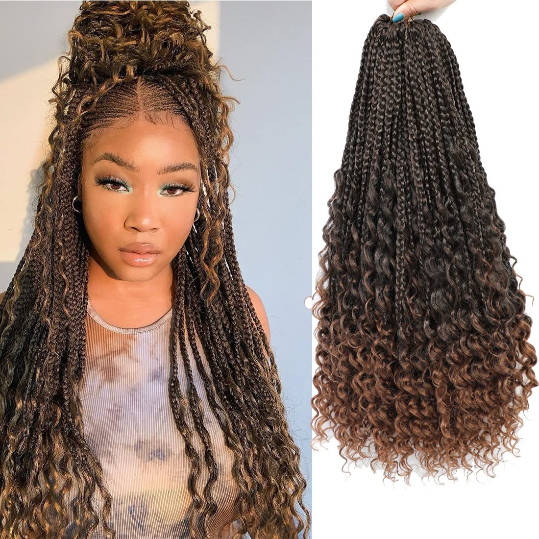 22 Inch Boho Goddess Box Braids Crochet Hair Bohemian Curly Ends Pre-looped Synthetic Braiding Hair Extension for Black Women LS34, 01
22 Inch Boho Goddess Box Braids Crochet Hair Bohemian Curly Ends Pre-looped Synthetic Braiding Hair Extension for Black Women LS34, 01