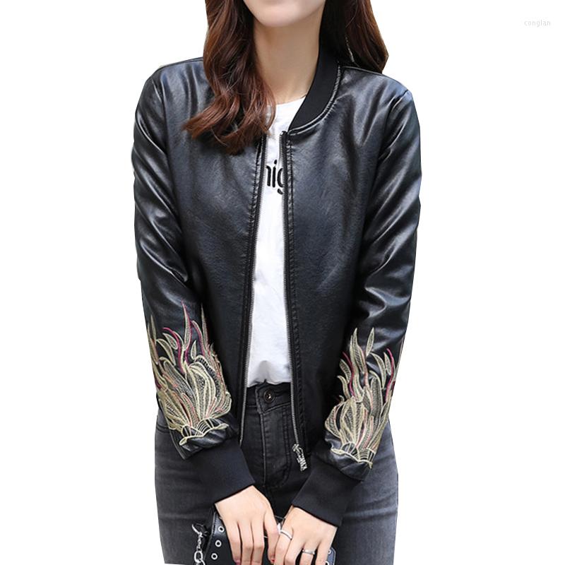 Women' Leather Embroidery PU Jacket Women Full Sleeve Motorcycle Faux Jackets Spring Autumn Casual Baseball Uniform Short Coat Female, Black
Women' Leather Embroidery PU Jacket Women Full Sleeve Motorcycle Faux Jackets Spring Autumn Casual Baseball Uniform Short Coat Female, Black