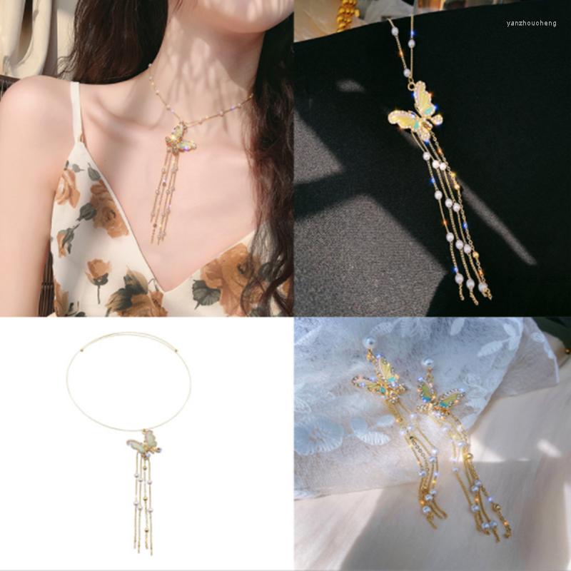 Choker 2022 Korean Trendy Zircon Pearl Long Tassel Color Butterfly Pendant Collar Necklace For Women Summer Travel Jewelry
Choker 2022 Korean Trendy Zircon Pearl Long Tassel Color Butterfly Pendant Collar Necklace For Women Summer Travel Jewelry