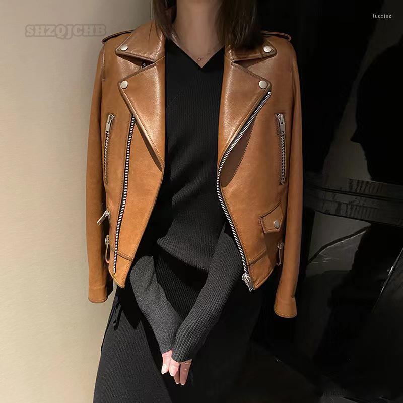 Women's Leather Short Motorcycle Jacket Women's Sheepskin Slim Lapel Fashion Coat, Black
Women's Leather Short Motorcycle Jacket Women's Sheepskin Slim Lapel Fashion Coat, Black