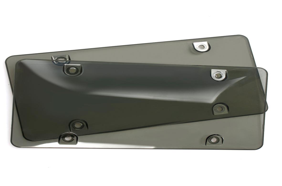 2PCS SmokedClear License Plate Cover Frame Shield Tinted Bubbled Flat Tap Holder Screw Caps USA2304602