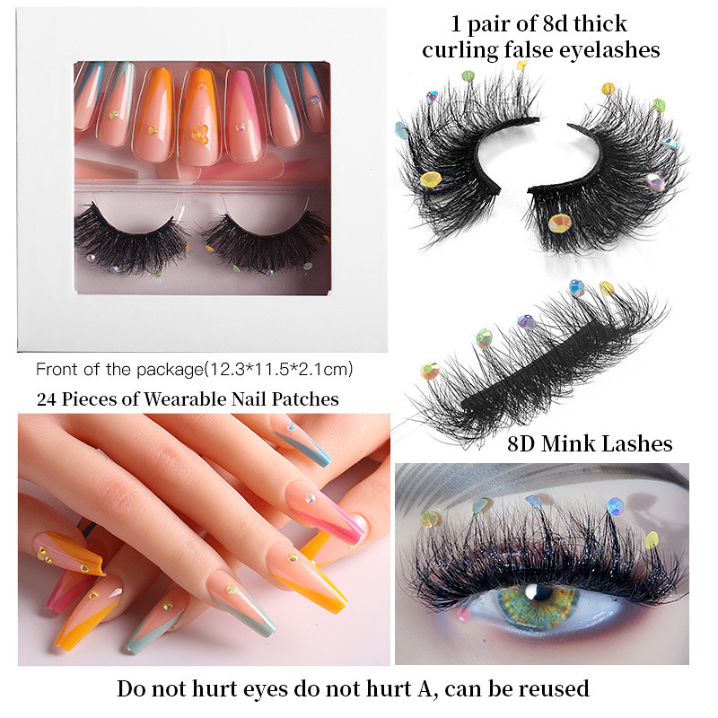 Diamond Strip Eyelashes Extension And Press On Nails Art With Kits Set Fluffy Wispy Mink Eyelashes For Cosplay Party Stage Extension De Pestanas Con T
