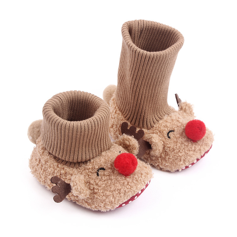2022 Winter Cute Baby First Walkers Christmas Style Plush Warm Thick Infant Girl Bootie Shoes Newborn Boy Boots