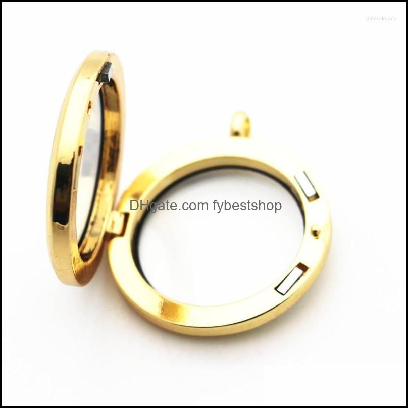 Pendant Necklaces Pendant Necklaces 6Pcs/Lot 30Mm Zinc Alloy Magnetic Gold Round Living Glass Memory Floating Locket Diy Jewelry Dro Dha0R