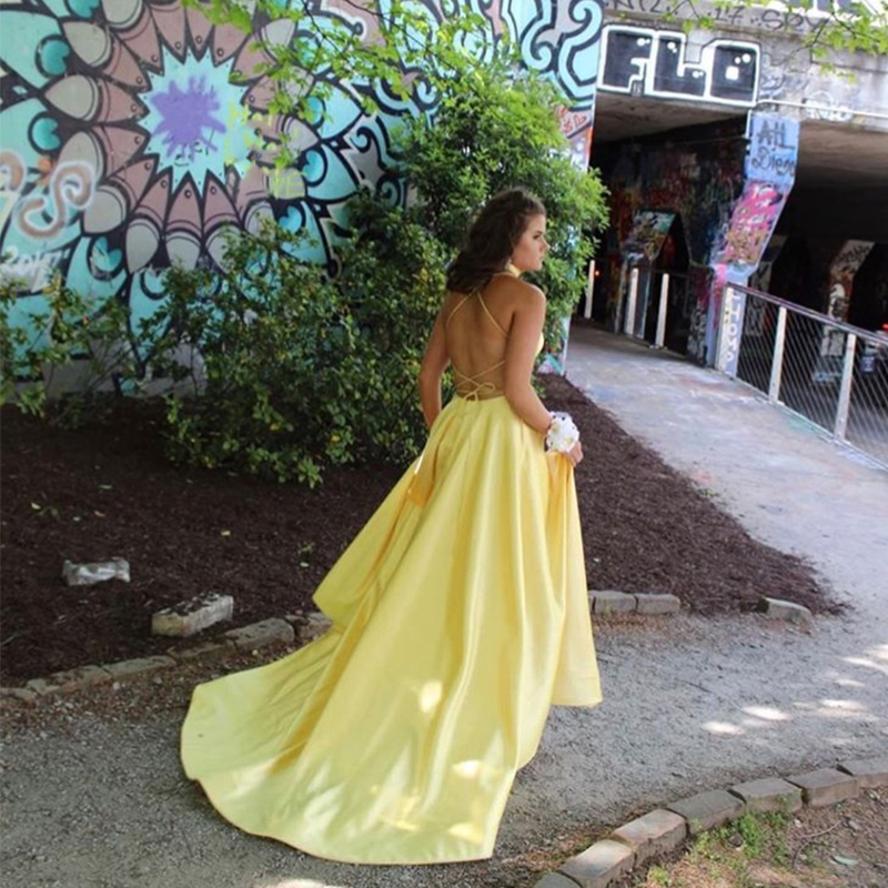 Yellow Prom Dresses Long Spaghetti Straps Front Split Formal Evening Party Gowns With Pockets Sweep Train Crisscross Back, Light purple
Yellow Prom Dresses Long Spaghetti Straps Front Split Formal Evening Party Gowns With Pockets Sweep Train Crisscross Back, Light purple