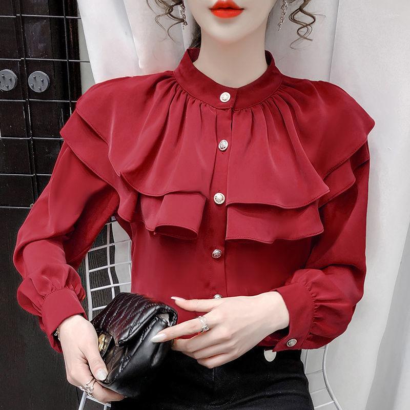 Women' Blouses Women Blouse Red Stand-up Collar Chiffon 2022 Long Sleeve Ruffle Top Blusas Mujer De Moda, White
Women' Blouses Women Blouse Red Stand-up Collar Chiffon 2022 Long Sleeve Ruffle Top Blusas Mujer De Moda, White