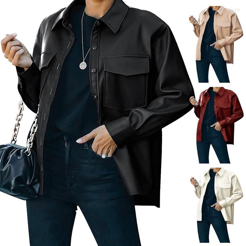 Women's Leather Faux Jacket Women Pocket Single-breasted Long-sleeved Blazer Streetwear PU Jackets, Black
Women's Leather Faux Jacket Women Pocket Single-breasted Long-sleeved Blazer Streetwear PU Jackets, Black