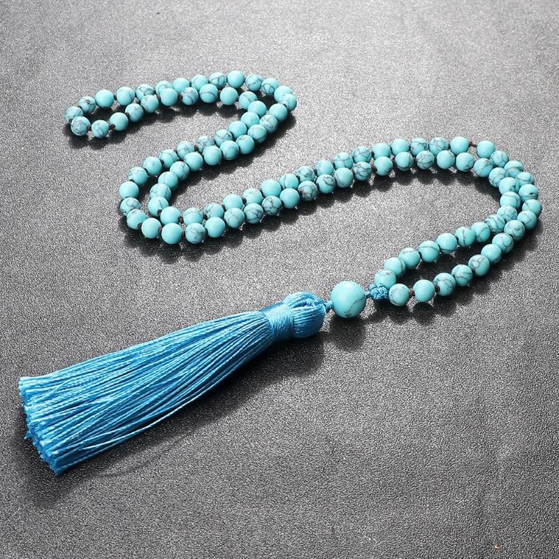 Pendant Necklaces Vintage 108 Mala Beads Men Charms Blue Stone Prayer Handmade Rosary Tassel Fashion Necklace Women Yoga Jewelry
Pendant Necklaces Vintage 108 Mala Beads Men Charms Blue Stone Prayer Handmade Rosary Tassel Fashion Necklace Women Yoga Jewelry