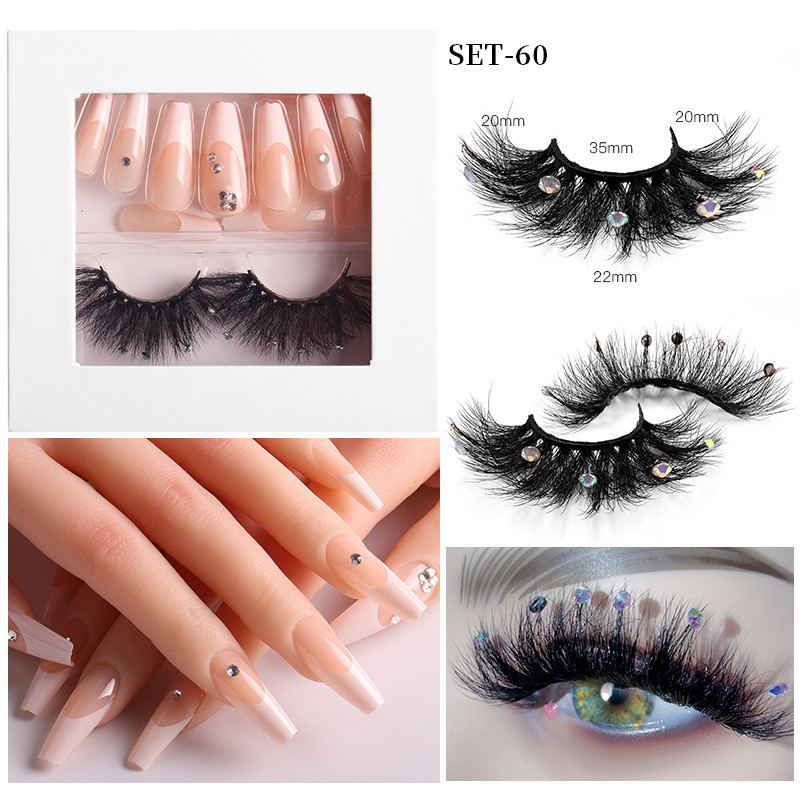 Diamond Strip Eyelashes Extension And Press On Nails Art With Kits Set Fluffy Wispy Mink Eyelashes For Cosplay Party Stage Extension De Pestanas Con T