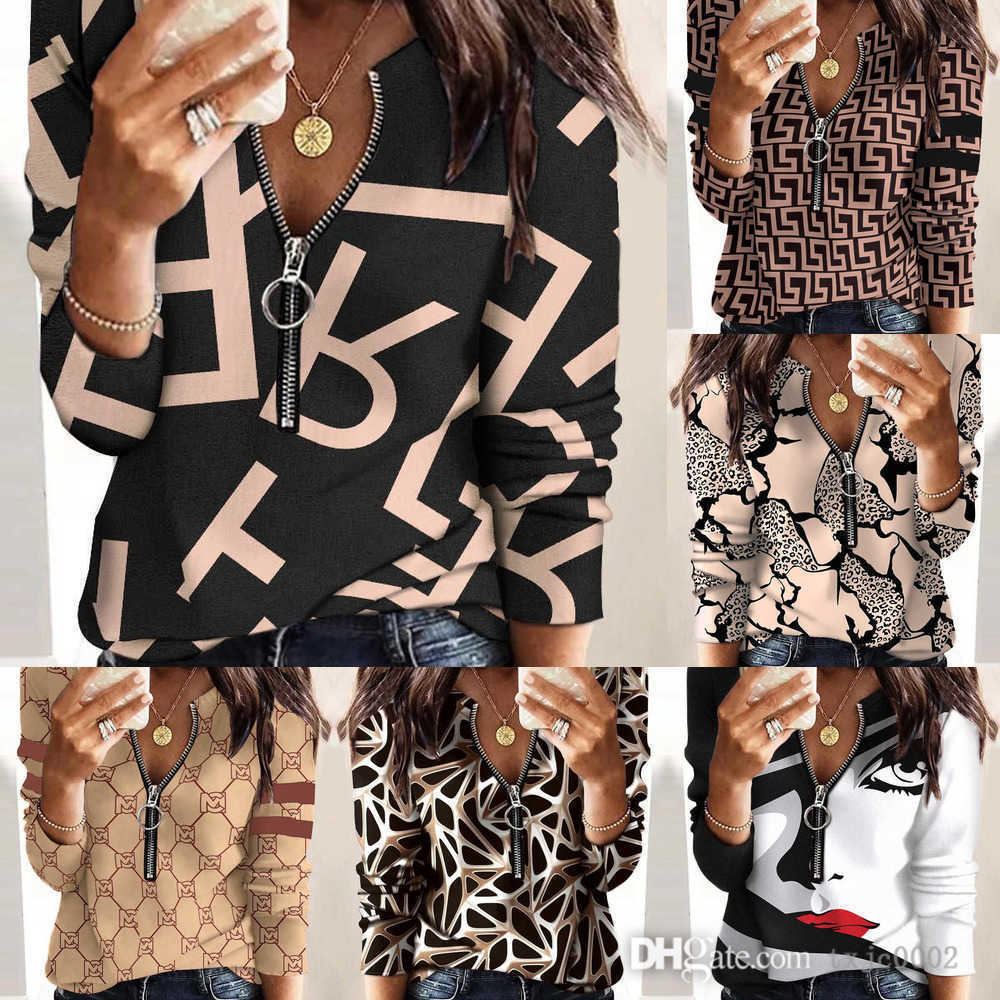 Fall Women Clothes Plus Size For Woman Designer Shirts Blouse Zipper Sleeve Ladies Printed Tops