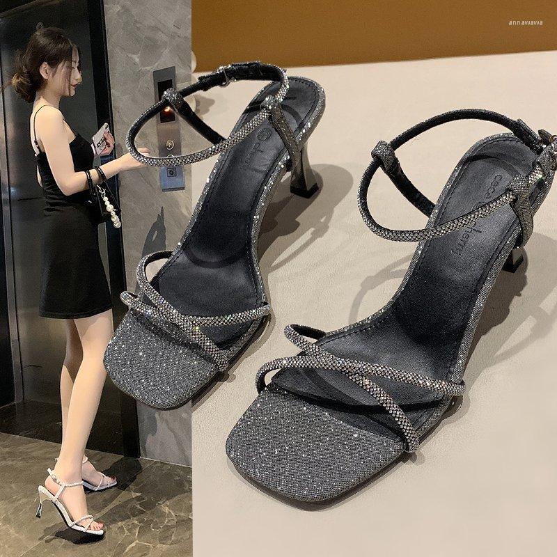 

Sandals Zomer Banket Dames Hoge Hakken 2022 Nieuwe Sandalen Mode Tas Met Crystal Vrouwen Schoenen Outdoor Winkelen, Black