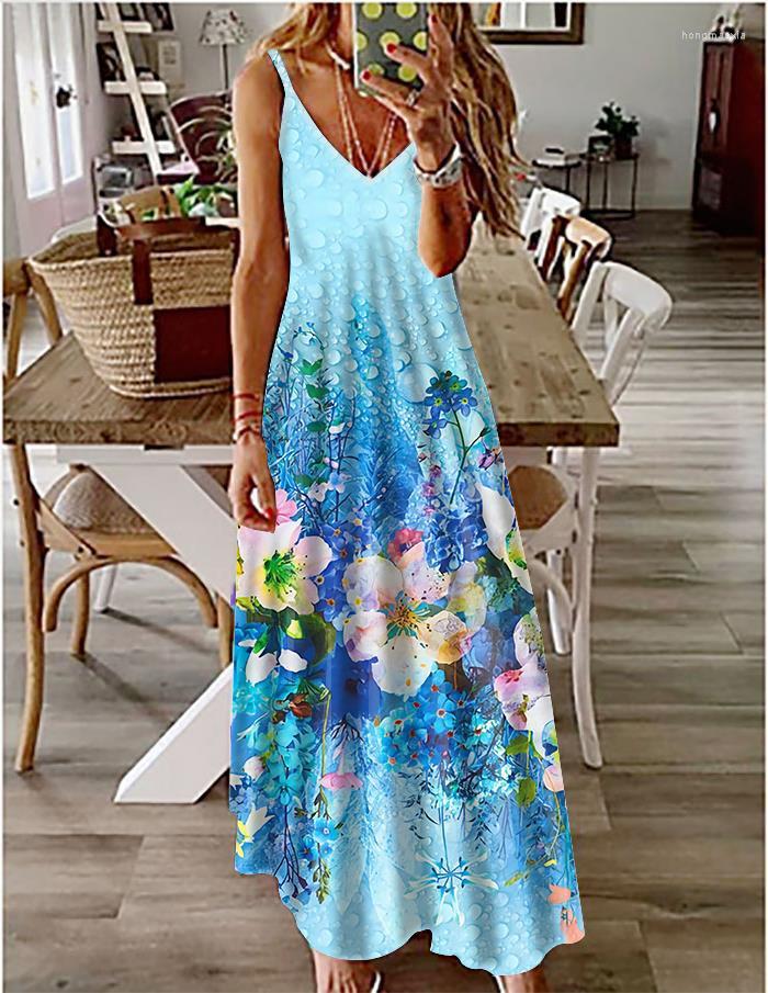 Casual Dresses Spring Summer Women V-Neck Strap Floral Printing Sexy Beach Long Maxi Dress Split Sleeveless Vintage Clothing Holiday, La11540 
Casual Dresses Spring Summer Women V-Neck Strap Floral Printing Sexy Beach Long Maxi Dress Split Sleeveless Vintage Clothing Holiday, La11540