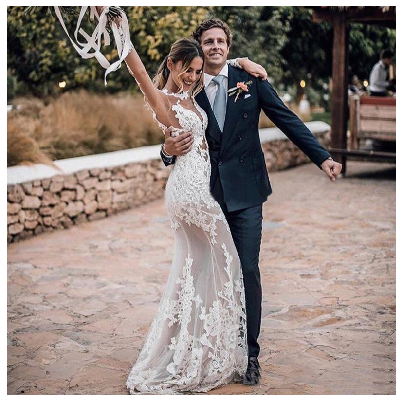 Sexy Illusion Sweetheart Lace Applique Mermaid Wedding Dresses Long Sleeves Bridal Gowns Open Back Formal White Wedding Bri