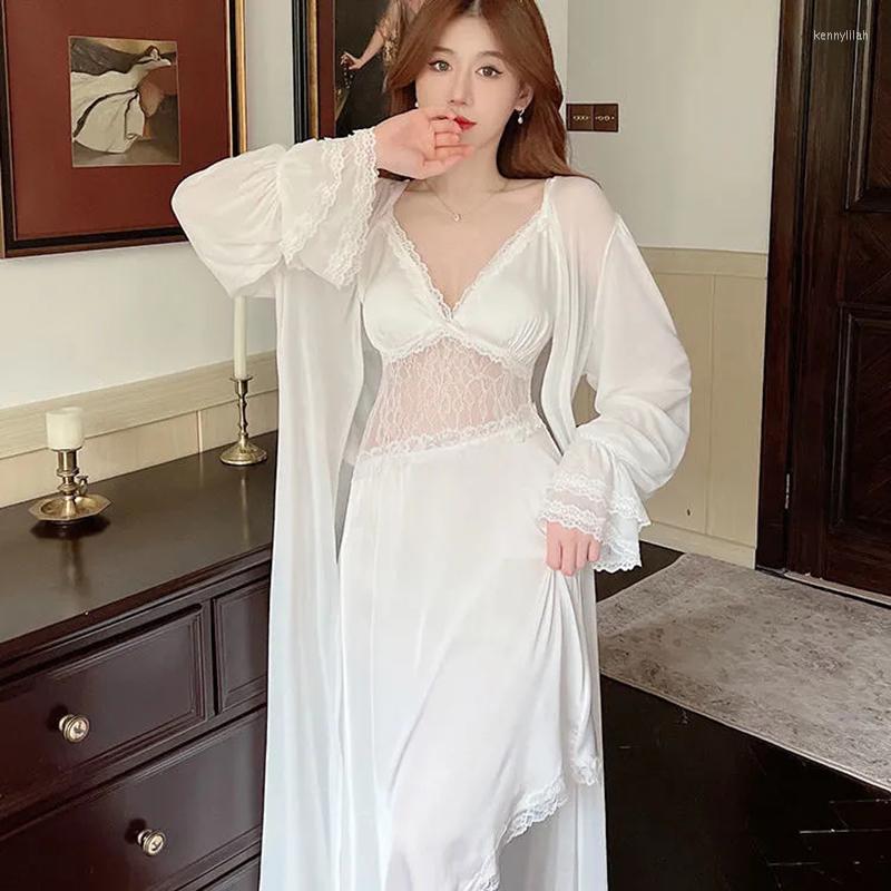 Women's Sleepwear Ladies Pajamas Sexy Nightdress Long Sleeve Lace Edge Robe Women'S Nightwear Hollow Design Sling 2 Piece Set, Black robe
Women's Sleepwear Ladies Pajamas Sexy Nightdress Long Sleeve Lace Edge Robe Women'S Nightwear Hollow Design Sling 2 Piece Set, Black robe