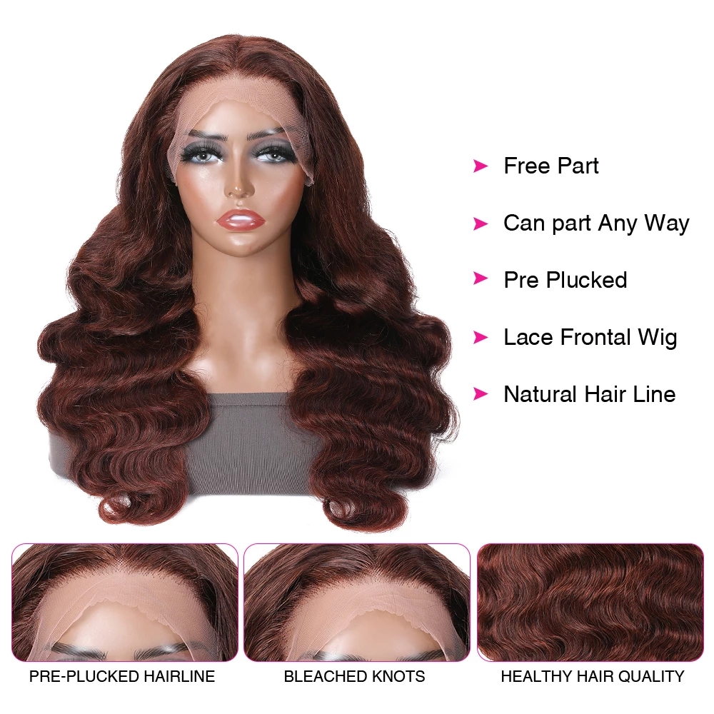 Reddish Brown transparent hd Lace Front Wig body wave 13x4 Copper Red Brazilian swiss Frontal Human Hair Wigs Spring Color for youg girl Diva1