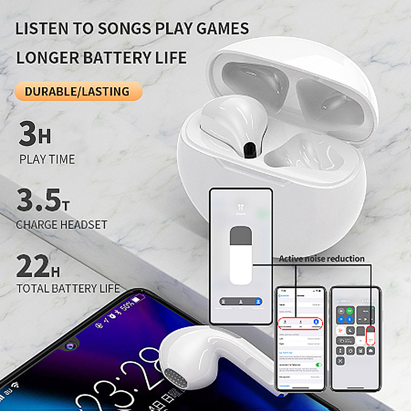 Sports Earphones TWS Air Pro 6 Wireless Stereo Earbud Waterproof Mini In Ear Headphone Headset Fit For Phones