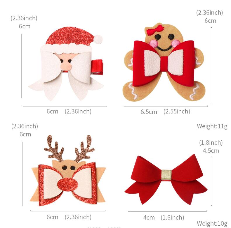 Ins 8 Colors About 2.36 inch Christmas Paillette hair Bow girl Barrettes Girls Accessories Lucky Deer Horn kids party clipper Gift