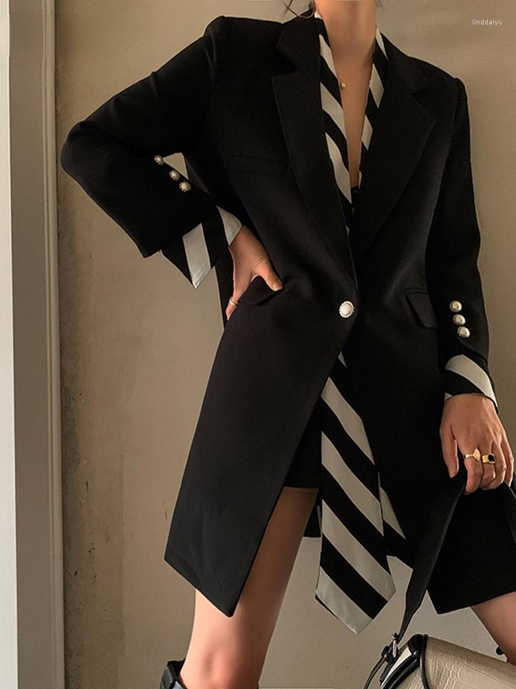 Women' Suits Women Black Striped Printed Stitch Long Blazer Lapel Sleeve Loose Fit Jacket Fashion Spring Autumn 2022 1W479
Women' Suits Women Black Striped Printed Stitch Long Blazer Lapel Sleeve Loose Fit Jacket Fashion Spring Autumn 2022 1W479