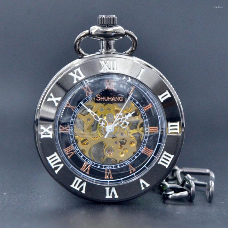 Pocket Watches Black Fashion Roman Numeral Dial Mechanical Hand Wind Skeleton Gears Watch Men Women Chain Gift Box M056
Pocket Watches Black Fashion Roman Numeral Dial Mechanical Hand Wind Skeleton Gears Watch Men Women Chain Gift Box M056
