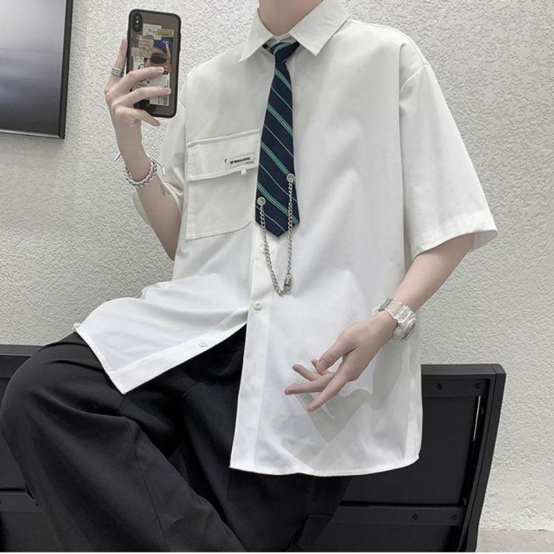 Men' Casual Shirts Black Button Up Shirt Korean Fashion College Style Uniform White For Men Handsome Half Sleeve Summer Loose Clothes
Men' Casual Shirts Black Button Up Shirt Korean Fashion College Style Uniform White For Men Handsome Half Sleeve Summer Loose Clothes