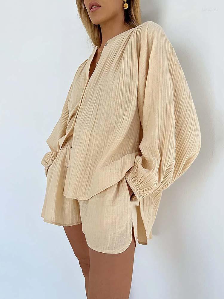 Women' Tracksuits Women Spring Summer Casual Outfits Chic Apricot Loose Long Sleeve Blouses & Baggy High Waist Split Shorts Two Piece
Women' Tracksuits Women Spring Summer Casual Outfits Chic Apricot Loose Long Sleeve Blouses & Baggy High Waist Split Shorts Two Piece