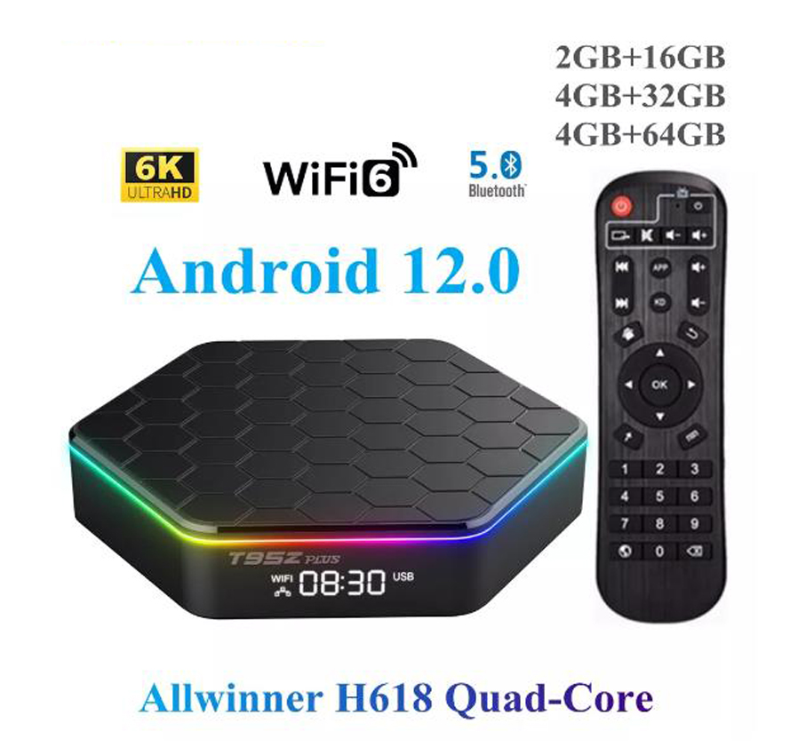T95Z PLUS Android 12 TV Box Allwinner H618 6K 2.4G 5G WIFI6 4GB 64B 32GB 2GB16GB BT5.0 H.265 Global Media Player Receiver
T95Z PLUS Android 12 TV Box Allwinner H618 6K 2.4G 5G WIFI6 4GB 64B 32GB 2GB16GB BT5.0 H.265 Global Media Player Receiver
