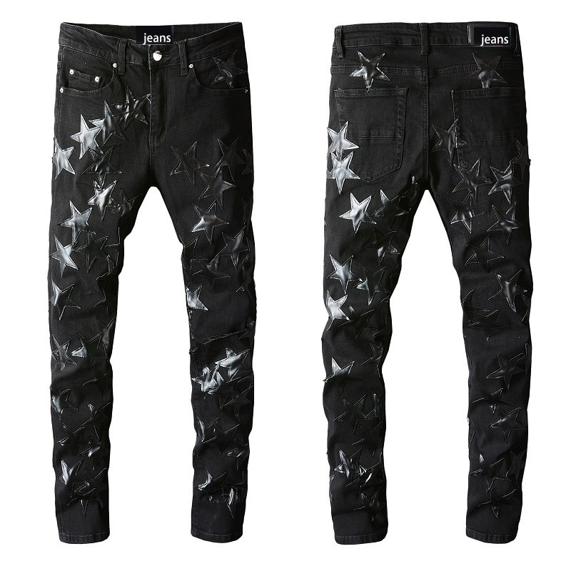 Men's Jeans High street fashion brand black patched five pointed star jeans youth elastic fitting European and American motorcycle pants
Men's Jeans High street fashion brand black patched five pointed star jeans youth elastic fitting European and American motorcycle pants