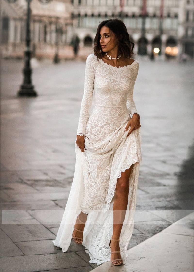 Mermaid Wedding Dresses Long Sleeve Lace Wedding Gowns Backless Bride Dress vestido de noiva Boho Style