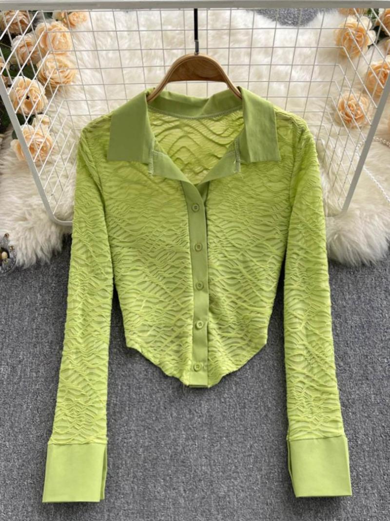 Women' Blouses 2022 Fashion Women Crop Top Spring Summer Long Sleeve Turn Down Collar Single Breasted Female Shirts Tops Casual Streetwear, Green
Women' Blouses 2022 Fashion Women Crop Top Spring Summer Long Sleeve Turn Down Collar Single Breasted Female Shirts Tops Casual Streetwear, Green