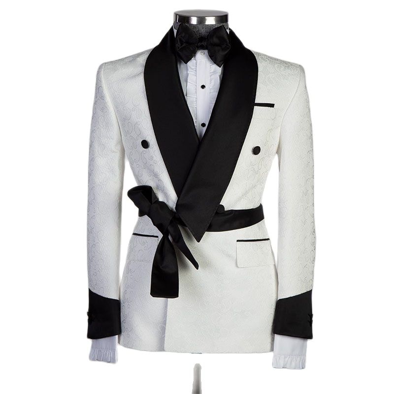 Ivory Floral Pattern Wedding Tuxedos Shawl Lapel Mens Trousers Suits Handsome Men Prom Party Formal Outfit 2 Pieces