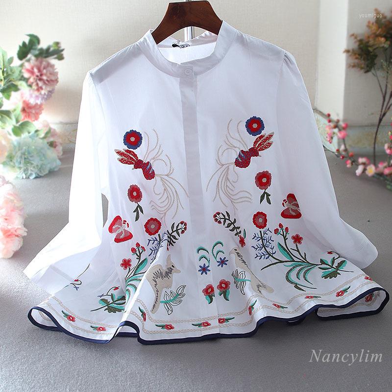 Women's Blouses Original Shirts Women Fashion Embroidery Floral Stand Collar Loose A-Line Style Belly-Covering Blouse Ladies 3/4 Sleeve, White
Women's Blouses Original Shirts Women Fashion Embroidery Floral Stand Collar Loose A-Line Style Belly-Covering Blouse Ladies 3/4 Sleeve, White
