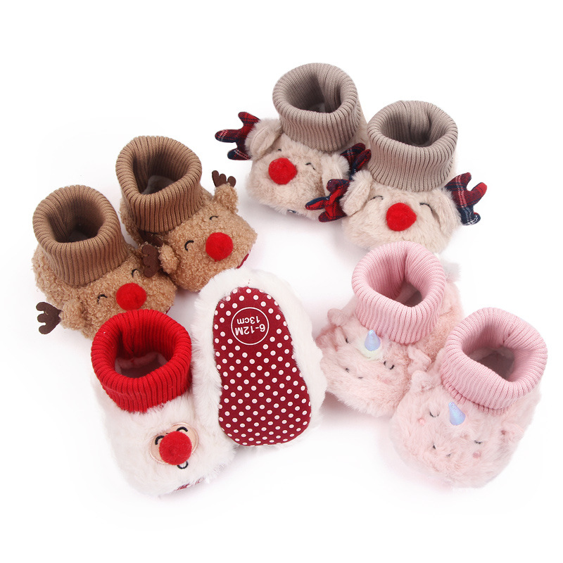 2022 Winter Cute Baby First Walkers Christmas Style Plush Warm Thick Infant Girl Bootie Shoes Newborn Boy Boots