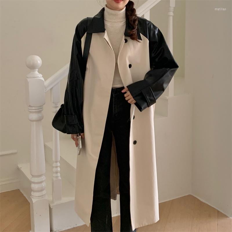 Women's Trench Coats SuperAen Vintage Korean Style PU Leather Patchwork Windbreaker Single Breasted Long Coat, Khaki
Women's Trench Coats SuperAen Vintage Korean Style PU Leather Patchwork Windbreaker Single Breasted Long Coat, Khaki