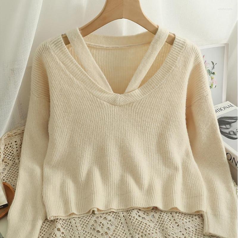 Women's Sweaters Korean Style Fashion Casual Loose Sweater For Women V-Neck Solid Pullover Crop Top Pull Femme Jumper, Blue 
Women's Sweaters Korean Style Fashion Casual Loose Sweater For Women V-Neck Solid Pullover Crop Top Pull Femme Jumper, Blue