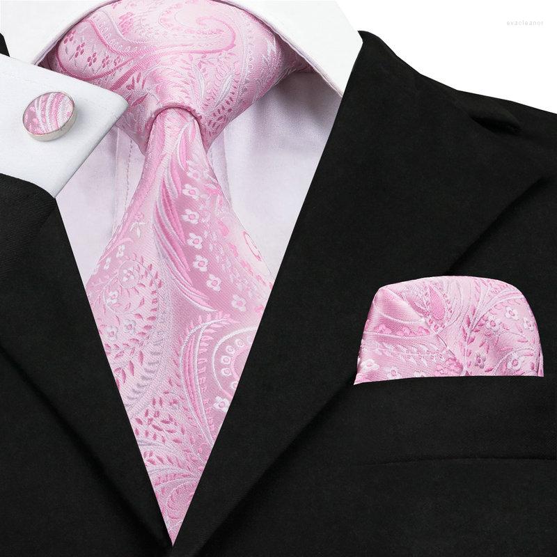 

Bow Ties SN-436 Pink Floral Tie Hanky Cufflinks Sets Men's Silk For Men Formal Wedding Party Groom