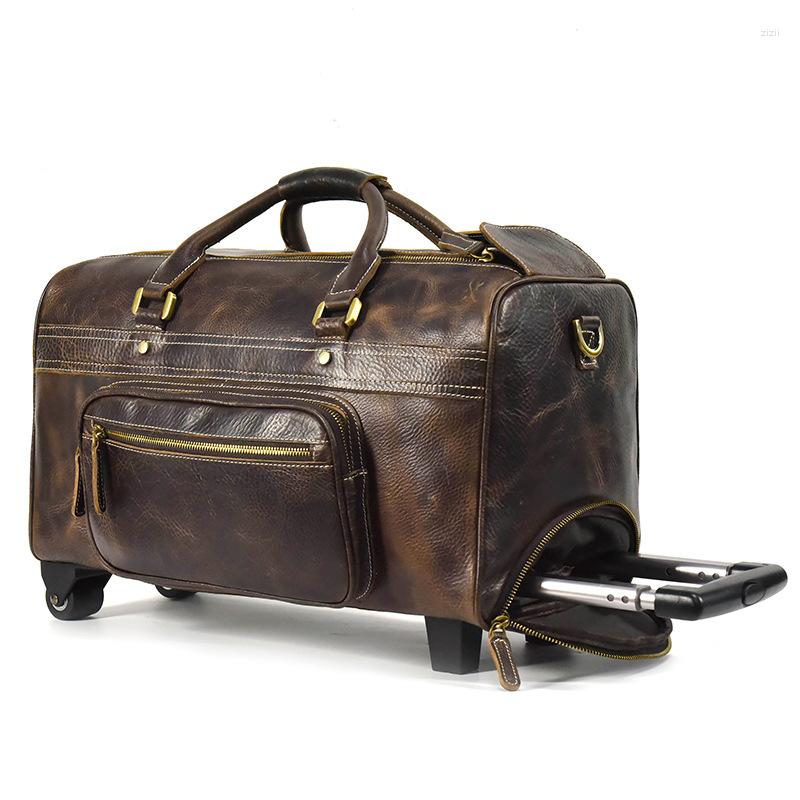 Duffel Bags Women Men Real Cow Leather Travel On Wheels Rolling Luggage Bag Trolley Duffle Carry-On With Pull Rod Unisex Handbag, Dark brown
Duffel Bags Women Men Real Cow Leather Travel On Wheels Rolling Luggage Bag Trolley Duffle Carry-On With Pull Rod Unisex Handbag, Dark brown