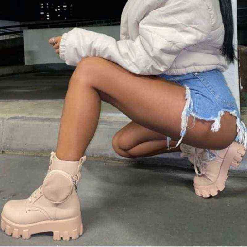 Combat Boots Women Pu Leather Motorcycle Punk Gothic Shoes Fashion Lace Up Ankle Female Round Nose Botines Mujer Plus Size J220805