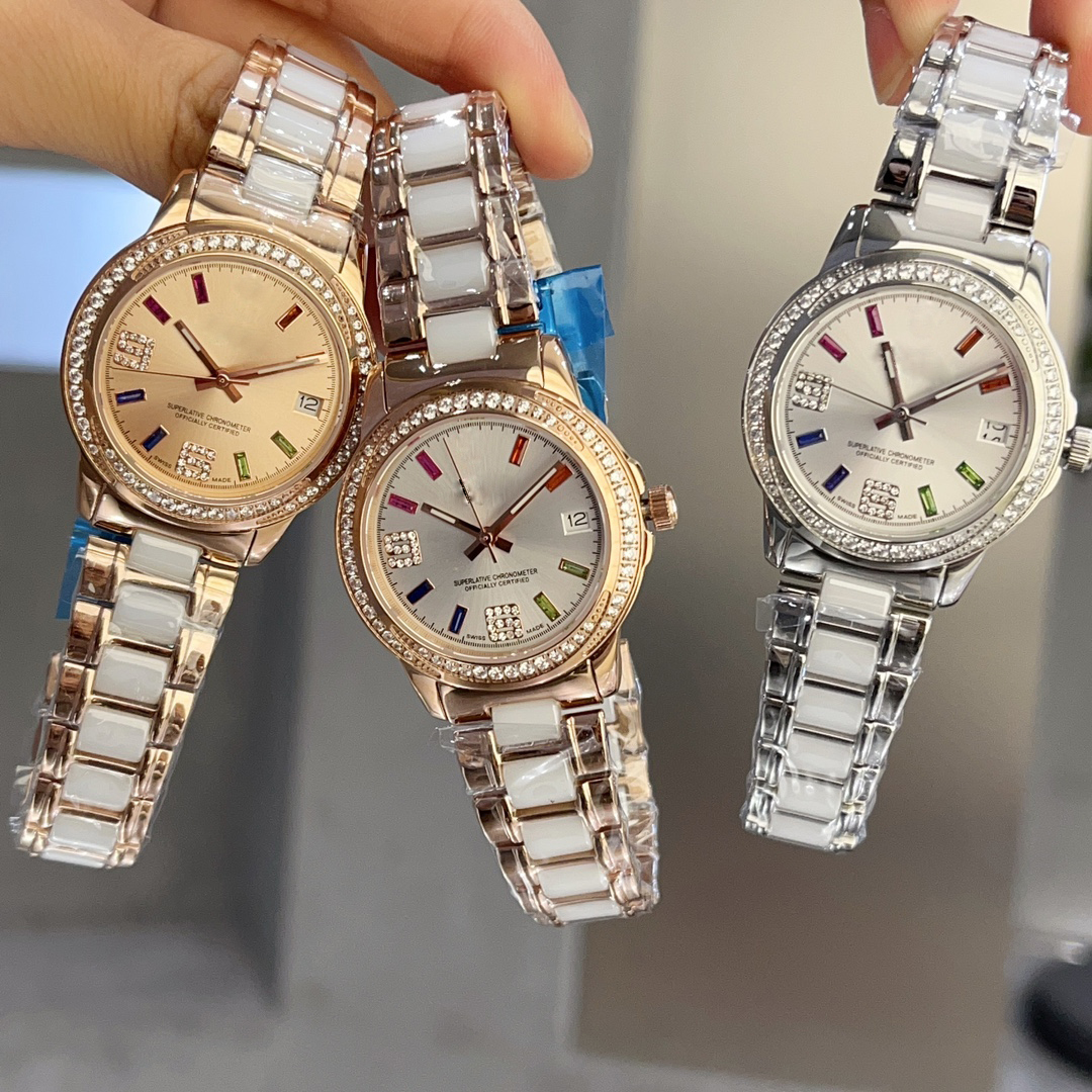 Women's luxury designer watch wedding date business watches quartz movement 316L fine steel ceramic watchband bezel inlaid with diamonds watchs
Women's luxury designer watch wedding date business watches quartz movement 316L fine steel ceramic watchband bezel inlaid with diamonds watchs