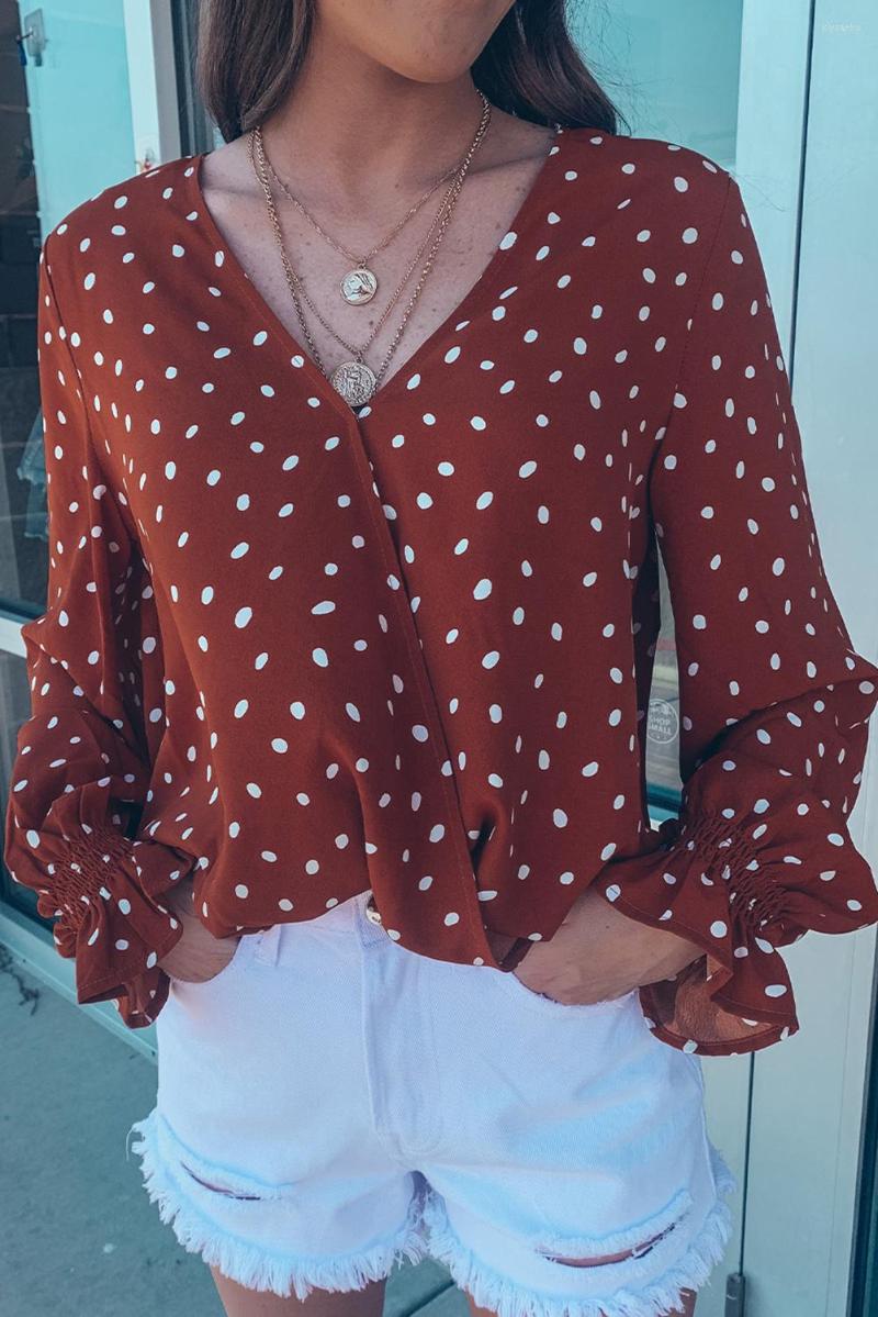 Women' Blouses V Neck Dotted Pattern Ruffle Sleeve Blouse, As shown
Women' Blouses V Neck Dotted Pattern Ruffle Sleeve Blouse, As shown