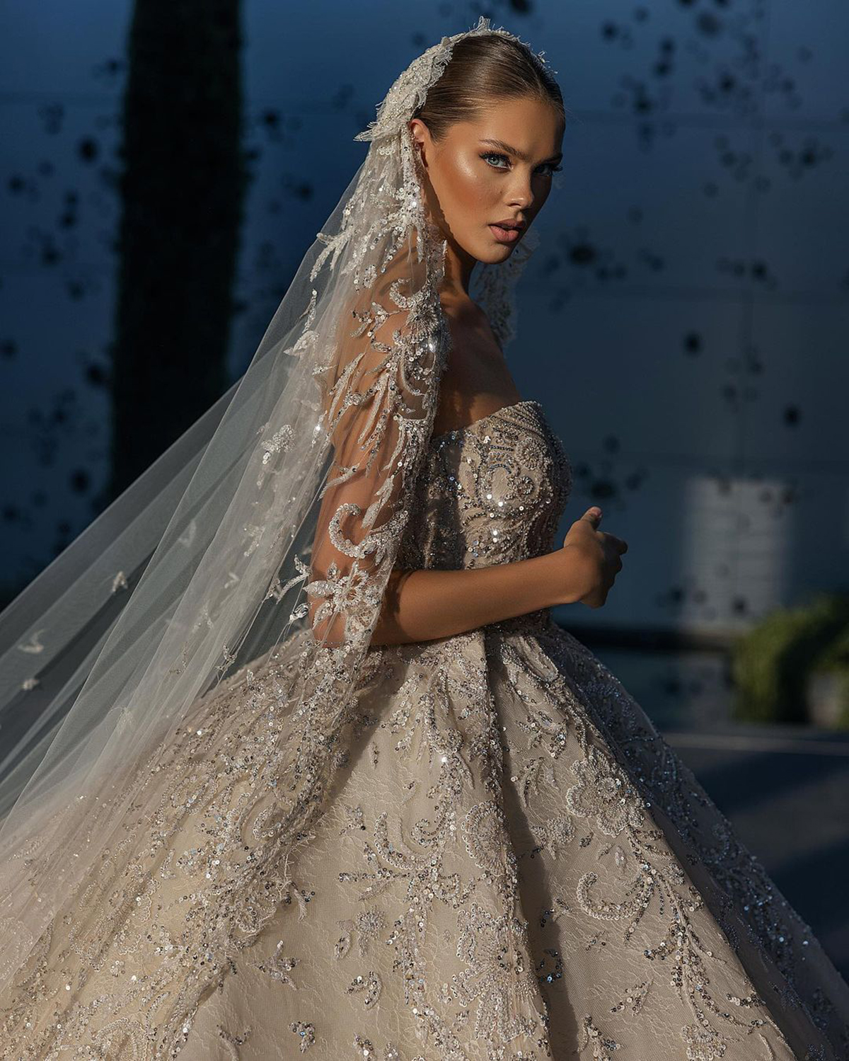 Exquisite Shiny Wedding Dresses Strapless Sleeveless Ball Gown Sequins Lace Applique Aso Ebi Bridal Gowns Arabic Dubai