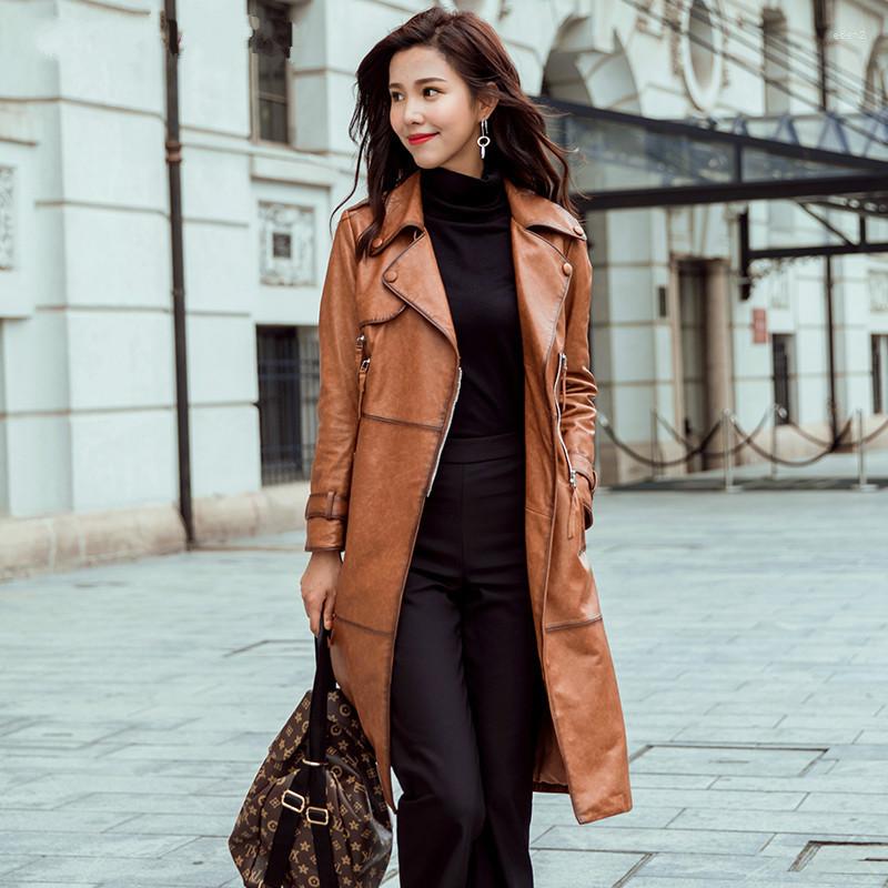 Women's Leather Genuine Jacket Women Real Sheepskin Trench Coat Spring Autumn Long Windbreakers 2022 1715-030 MF366, Brown
Women's Leather Genuine Jacket Women Real Sheepskin Trench Coat Spring Autumn Long Windbreakers 2022 1715-030 MF366, Brown