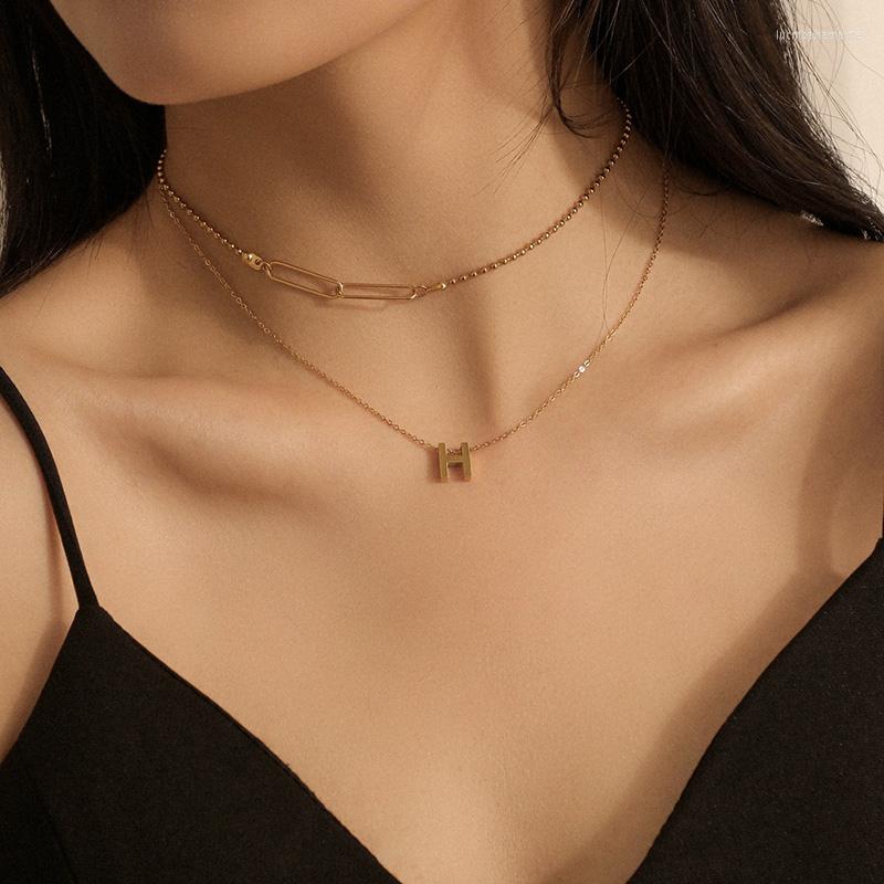 Pendant Necklaces Style Titanium Steel Letter H Double-layer Necklace Exquisite Classic Clavicle Chain Ladies Jewelry 
Pendant Necklaces Style Titanium Steel Letter H Double-layer Necklace Exquisite Classic Clavicle Chain Ladies Jewelry
